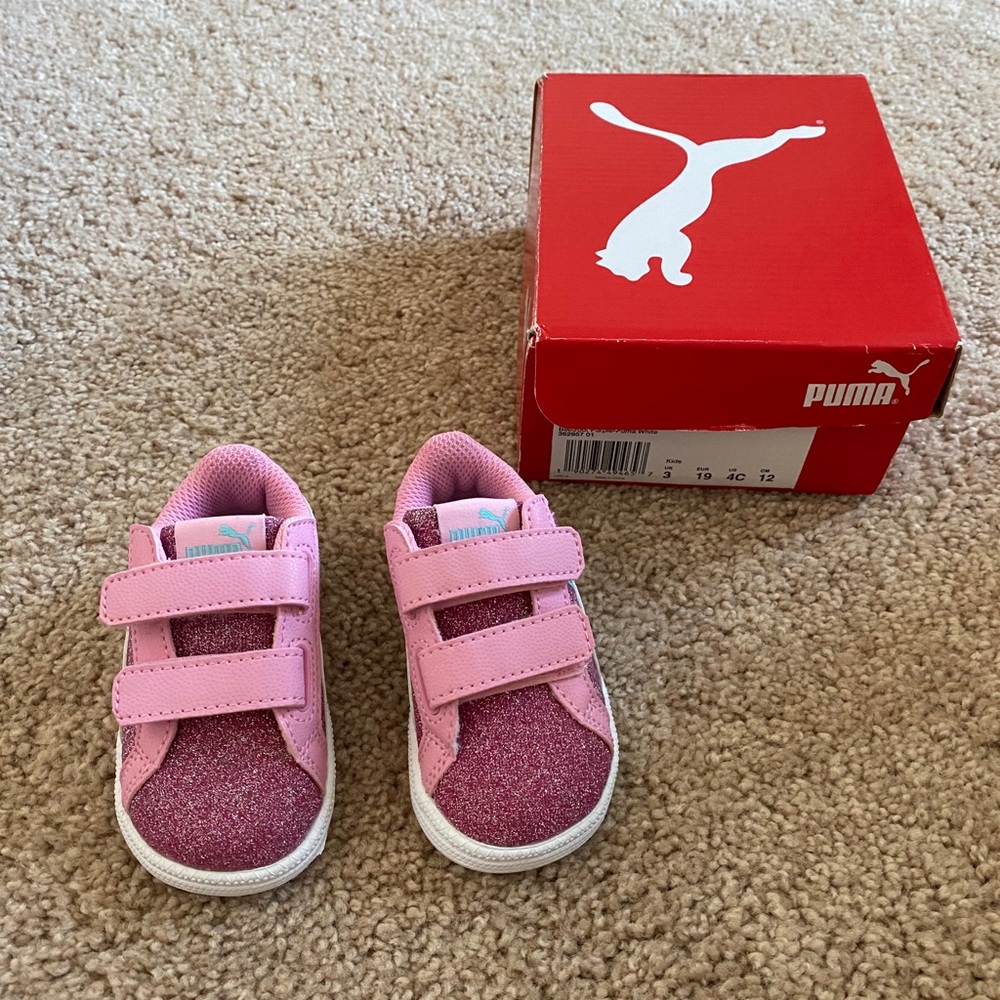 Pink glitter Puma shoes Baby girl size 4C NWOT